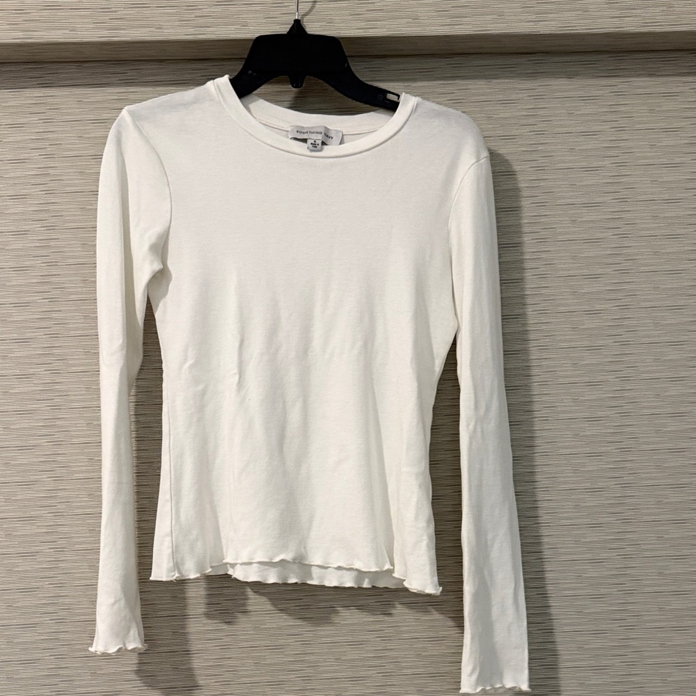 Something Navy Basic Long-Sleeve Crewneck Top - White